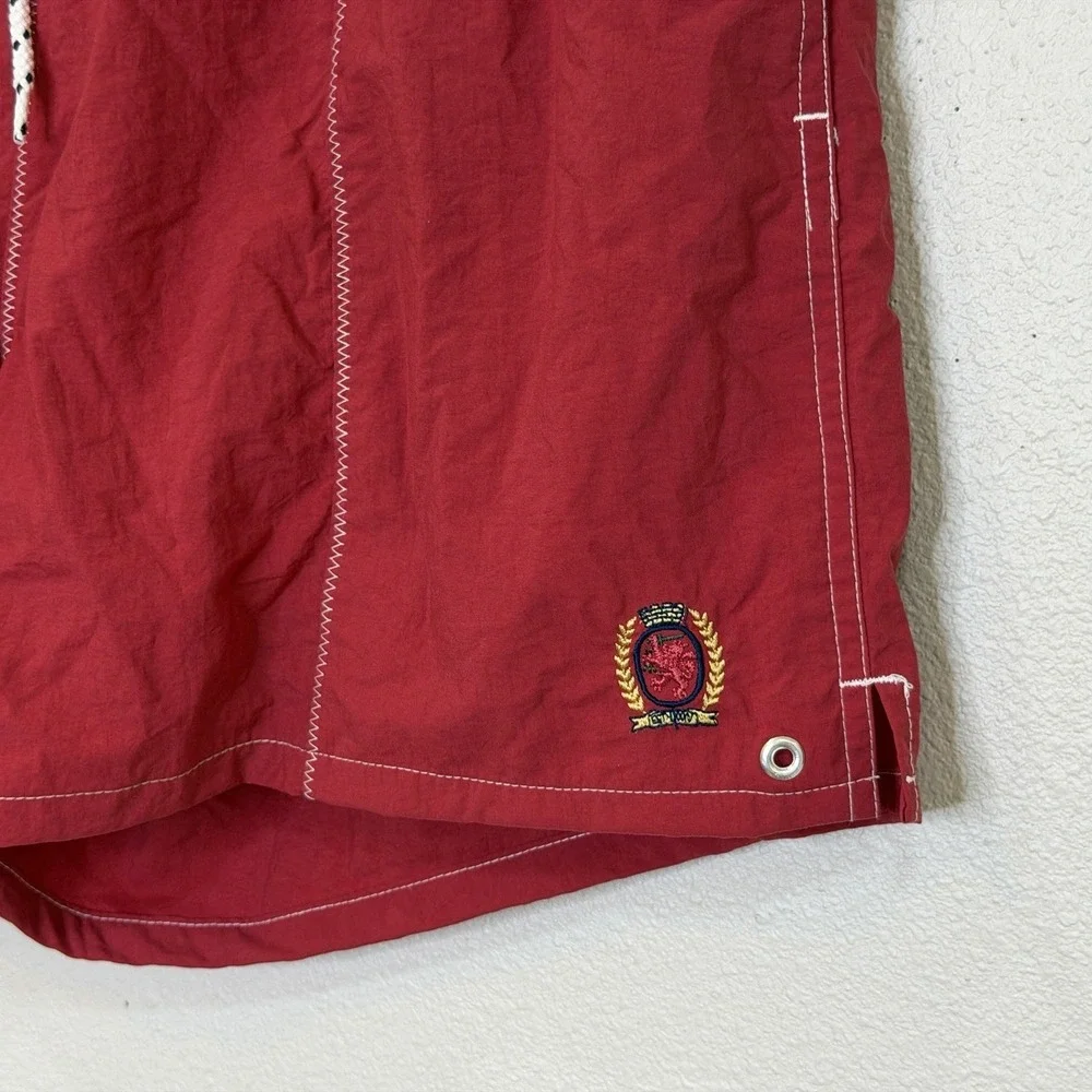 Tommy‎ Hilifger Swim Trunks Mens Large Red Elastic Waist Pockets Built In Briefs